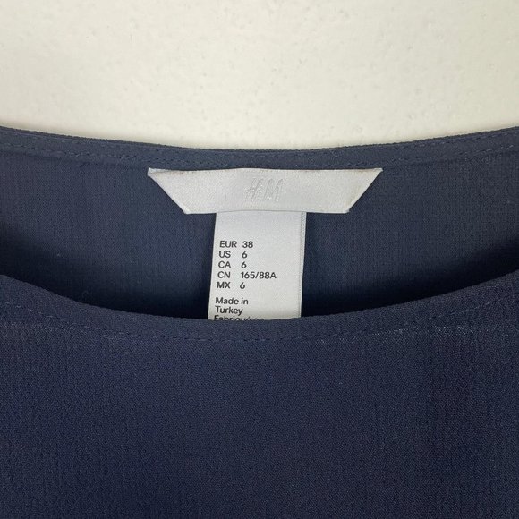 H&M Navy Sheer Sleeve Eyelash Polka‎ Dot Blouse - Picture 3 of 6